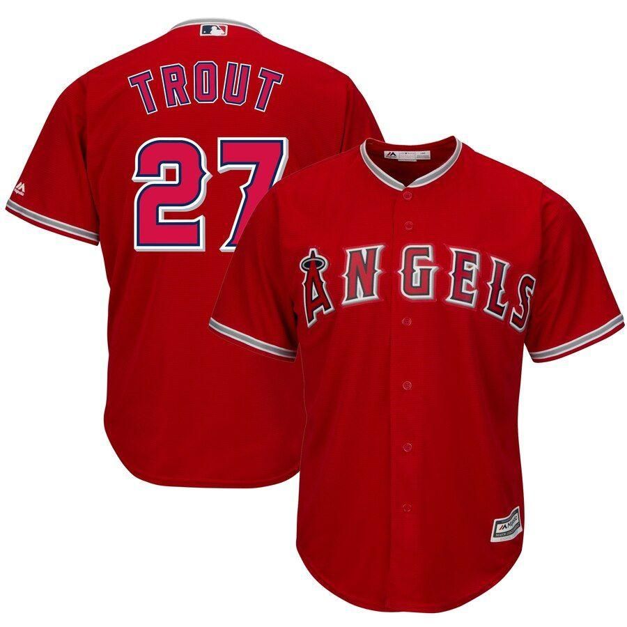 Mike Trout Los Angeles Angels Majestic Cool Base Player Jersey Scarlet 2019