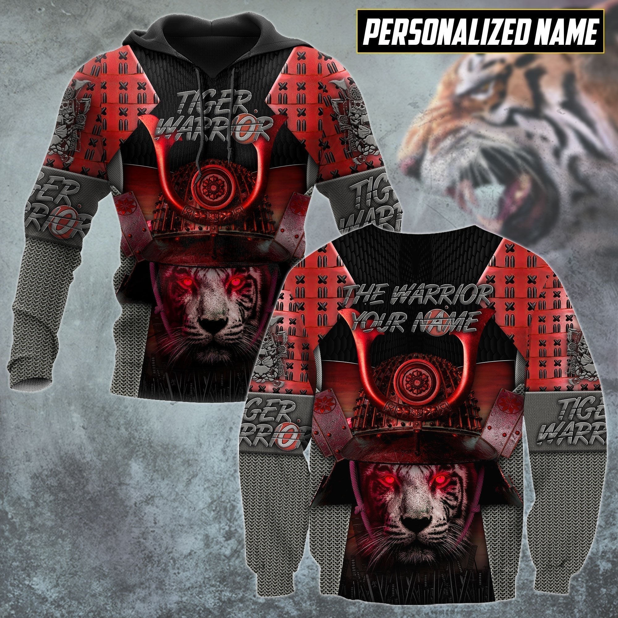 Tiger Samurai Warrior Custom Name Hoodies Sweater Printed For Men & Women | Cn2637