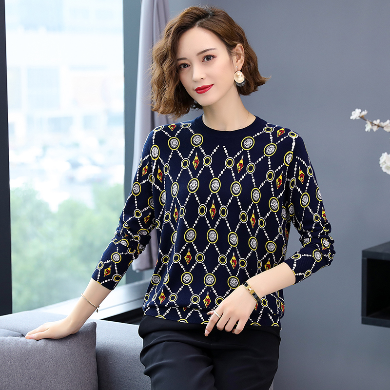 YISU Autumn Winter Women Pullover Sweater Knitted Tops Fashion lattice pattern Printed sweater O-neck Long Sleeve Jumper Women alx