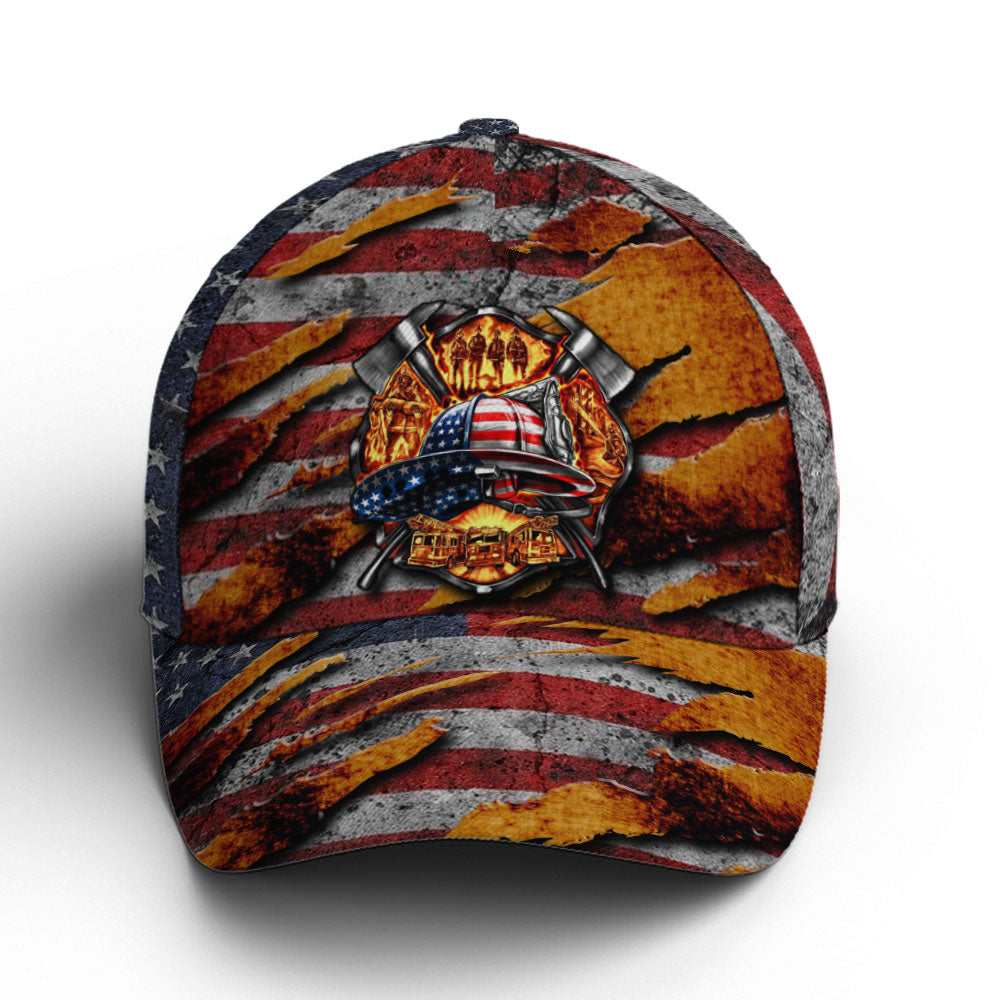 Firefighter Vintage Us Flag Baseball Cap Coolspod