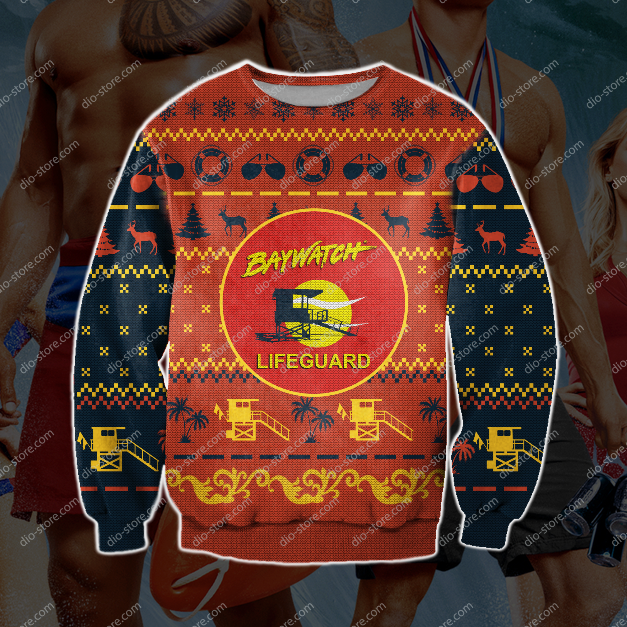 Baywatch 3D Print Knitting Pattern Ugly Christmas Sweater Hoodie All Over Printed Cint10162