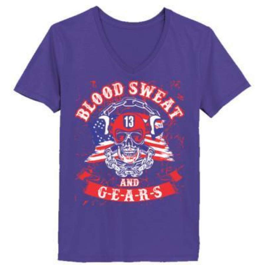 AGR Blood Sweat And Gears – Ladies’ V-Neck T-Shirt