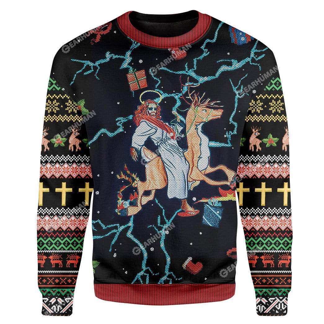 Swag Jesus Rides Reindeer Ugly Christmas Sweater | Unisex | Adult | Us1837