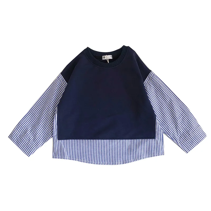 Baby Boys White Striped Patchwork Sweatshirt 2022 Spring Autumn New Boys Children’s College Gentleman Korean Long Sleeve Shirt alx