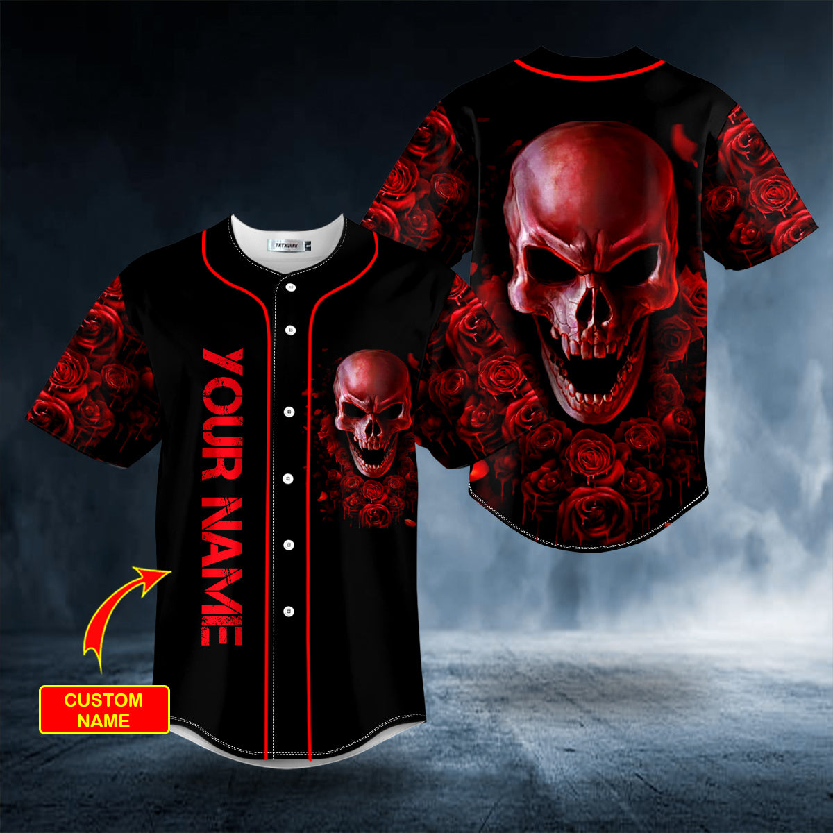 Red Rose Blood Skull Custom Baseball Jersey, Perfect Shirt For Men