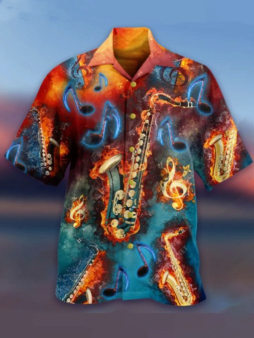 Saxophone Fire Flame Hawaii Shirt Ha60592