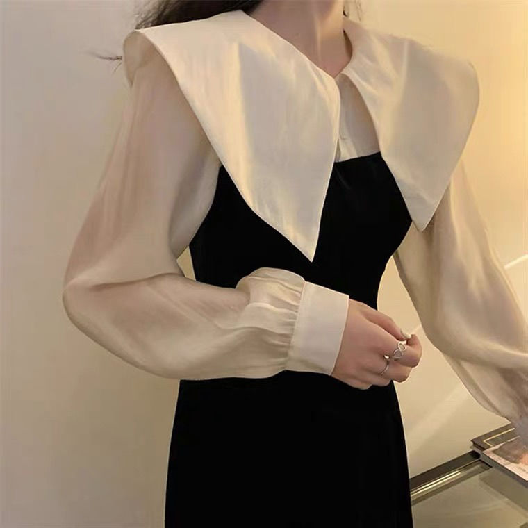 2021 Autumn and Winter Black Velvet Dress Female New High-end French Hepburn Style Retro Light Luxury Design Dress alx