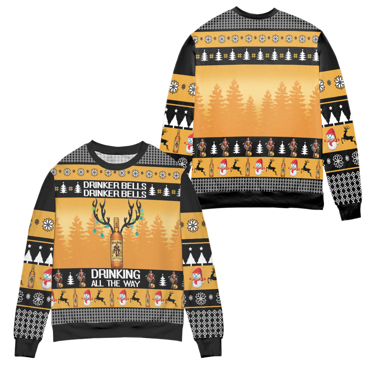 Captain Morgan Drinker Bells Drinking All The Way Ugly Christmas Sweater – All Over Print 3D Sweater-Tph