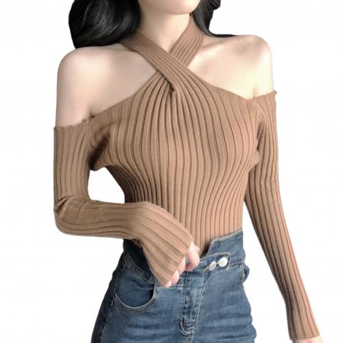 5 Solors Women Sexy Off Shoulder Sweater For Women Halter Fashion Long Sleeve Casual Solid Knit Pullovers Femme Sweater Autumn alx