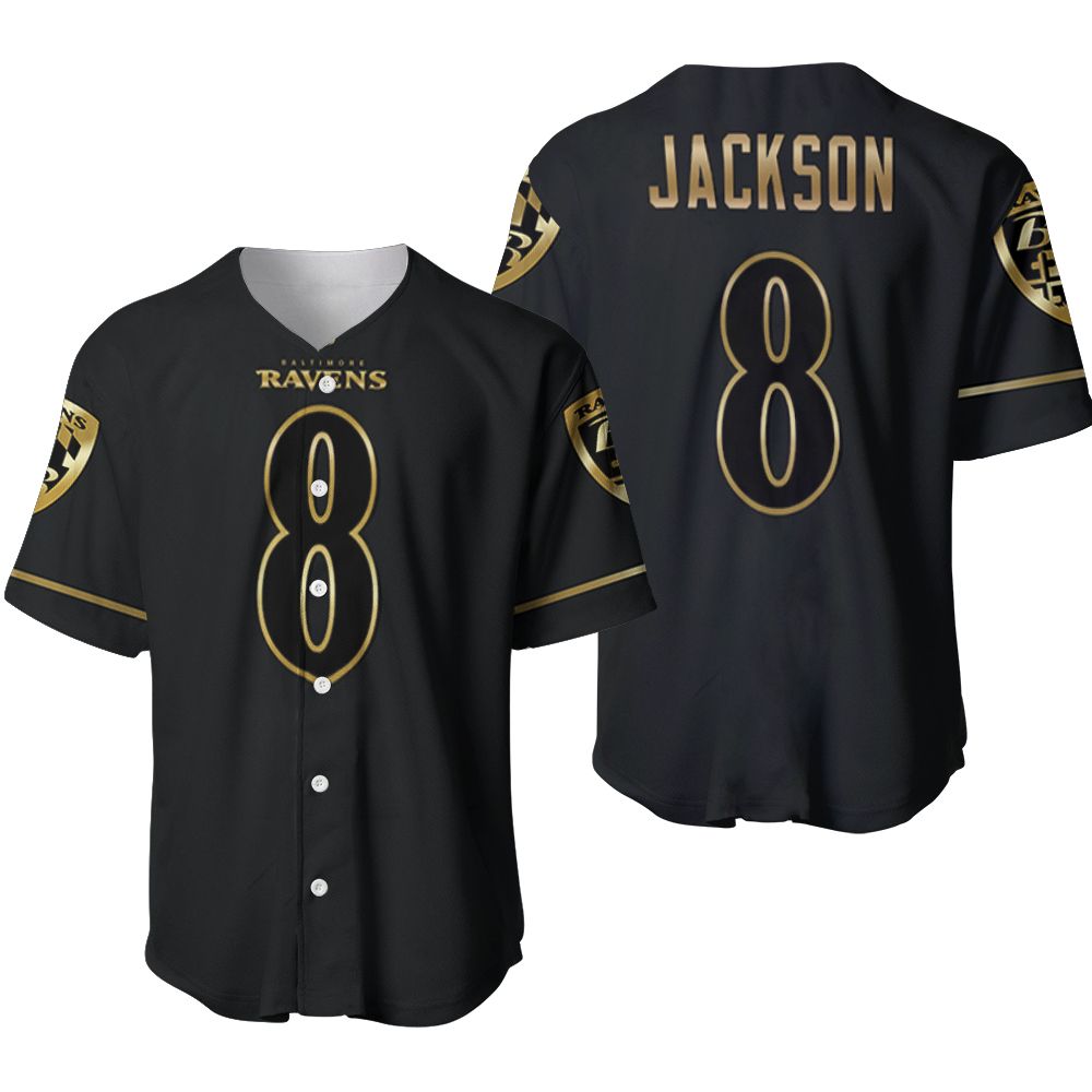 Baltimore Ravens Lamar Jackson #8 NFL Great Player Black Golden Brandedition Vapor 3D Designed Allover Gift For Baltimore Fans Baseball Jersey