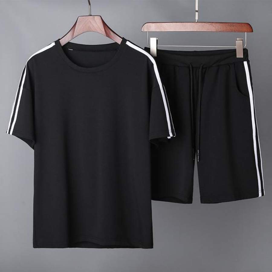 Summer Men T-shirt Tracksuit Short Sleeve Shorts Two Piece Sportswear Sets Men Fitness Sweat Cotton