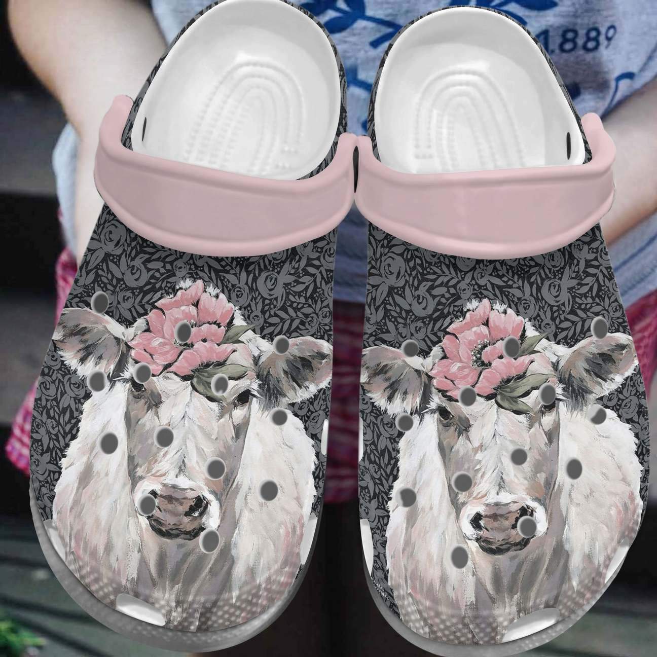 Cow And Pink Flowers Personalized Clog, Custom Name, Text, Color, Number Fashion Style For Women, Men, Kid, Print 3D