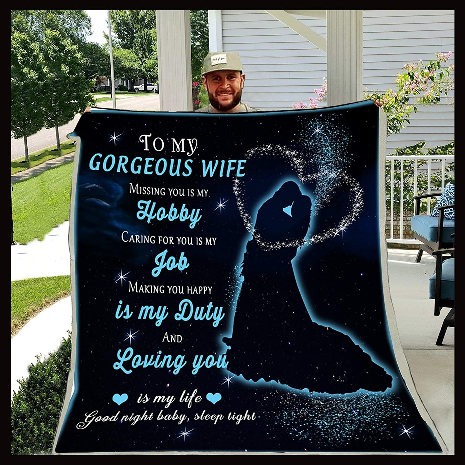 Inspirational Family Blanket – To My Gorgeous Wife – Missing You Family Friend Gift Unisex On Birthday, Christmas