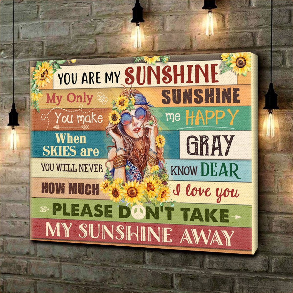 You Are My Sunshine Hippie Premium Wall Art Canvas