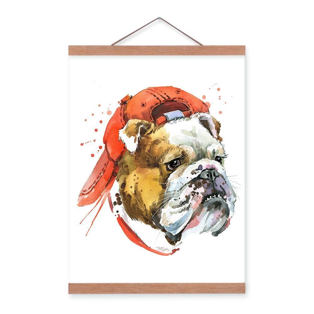 Pug Watercolor Fashion Animal Dog Portrait Wooden Prints Picture Poster Children Room Home Full Hd Personalized Customized Canvas Art Wall Art Wall Decor