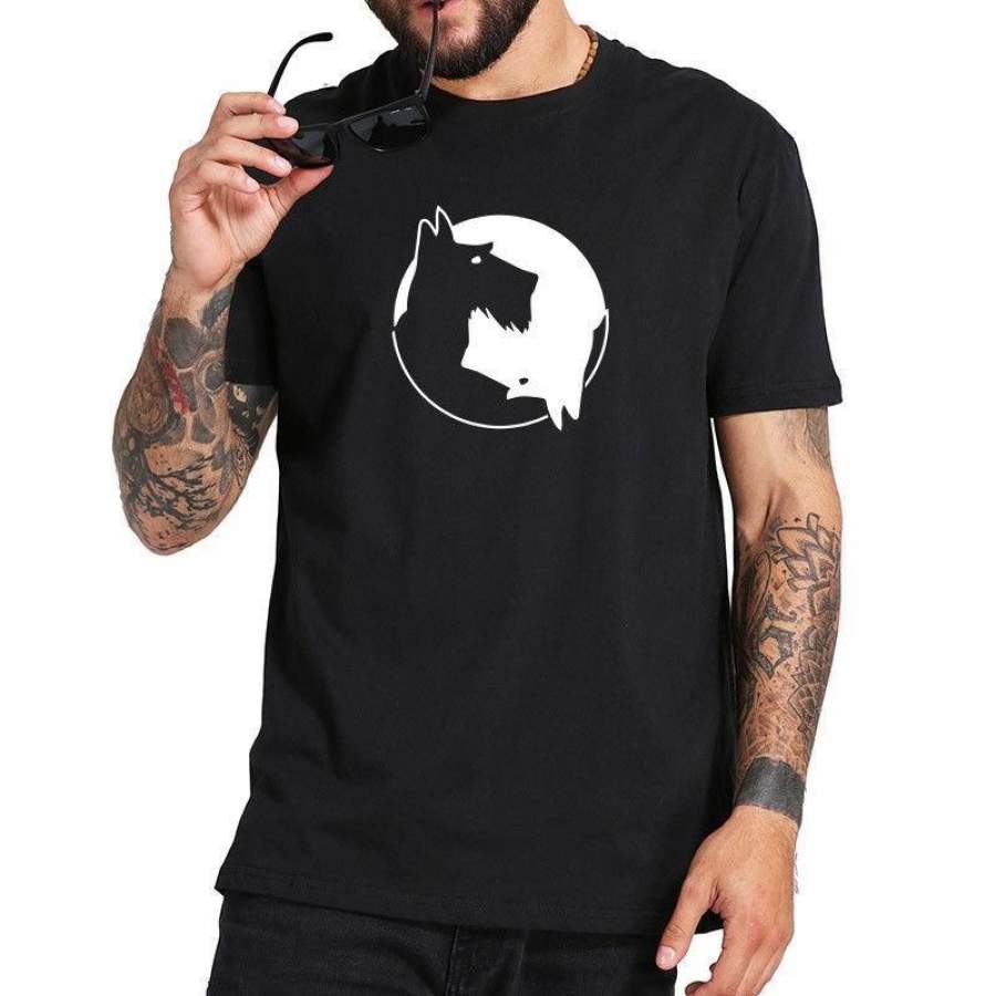 Mens Schnauzer T Shirt Tai Chi Design Tops Cotton Short Sleeve T-Shirt Dog