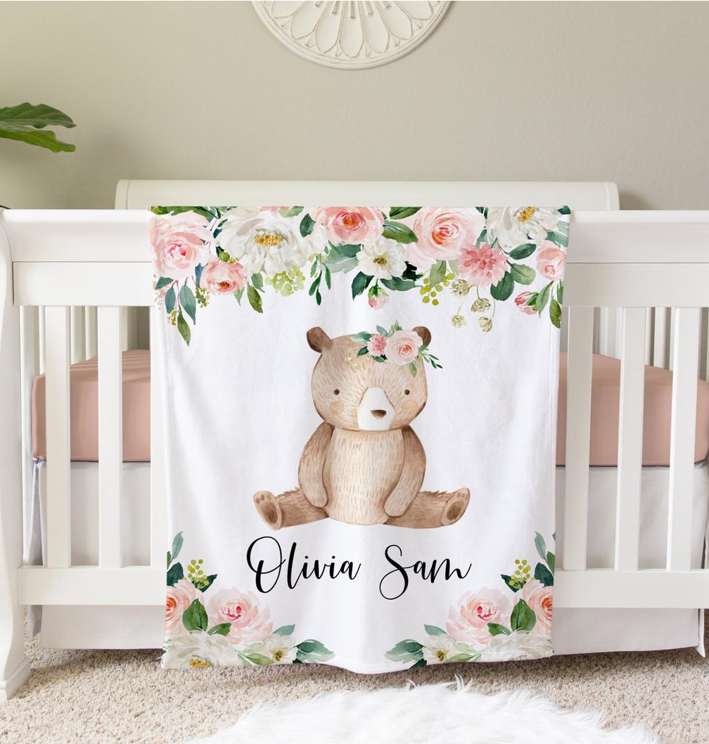 Baby Bear Blanket, Personalized Baby Blanket Gift, Toddler Blanket, Baby Shower Gift