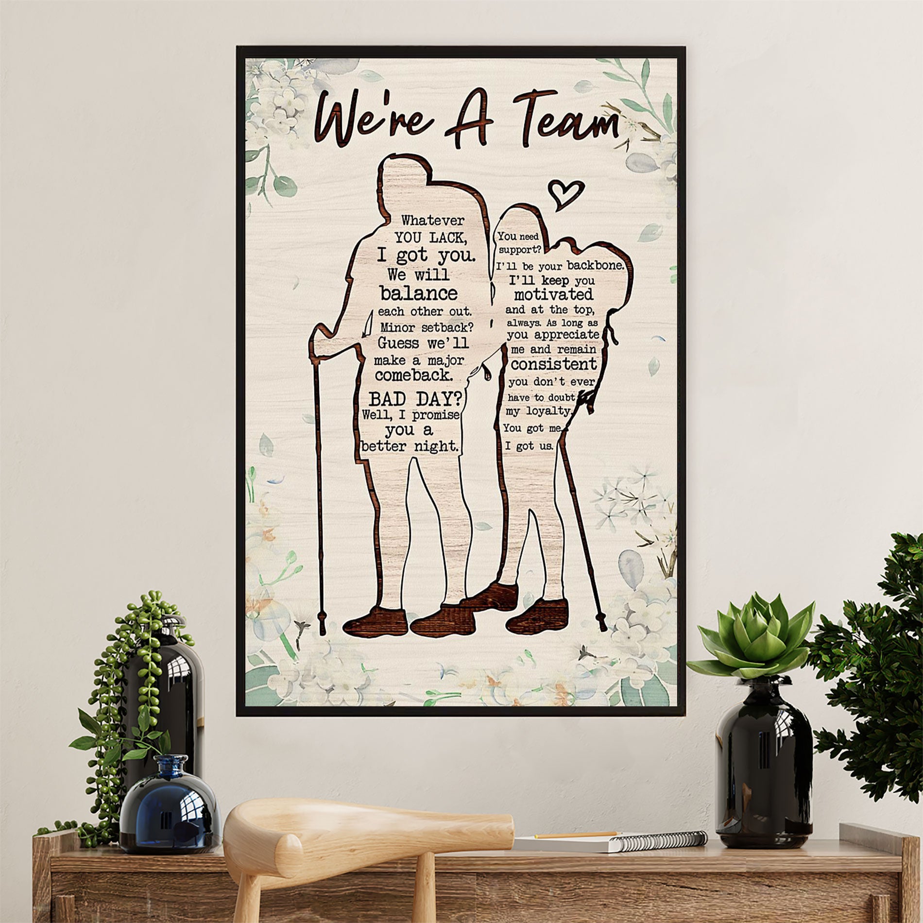 Hiking Poster Prints | Couple Love – We’Re A Team | Wall Art Gift For Hiker