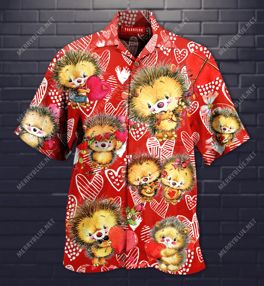 Cute Hedgehog On Valentine’s Day Hawaiian Shirt