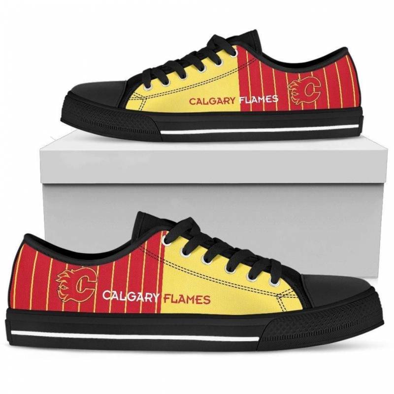 Cool Simple Design Vertical Stripes Calgary Flames Low Top Shoes #482