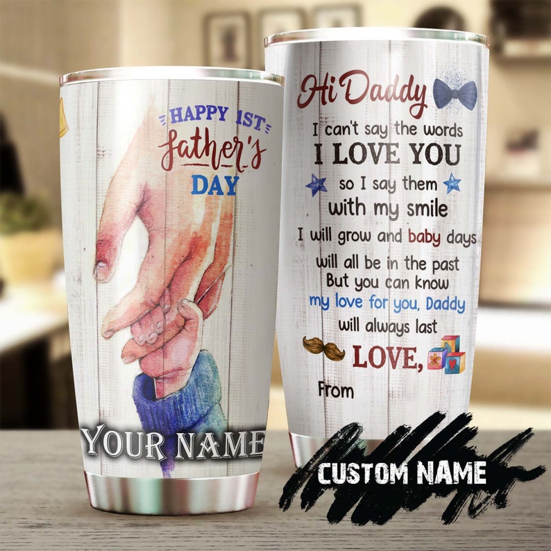 First Fathers Day Gift Dad Hand Personalized Tumbler-Birthday Christmas Gift Father’S Day Gift For New Father Dad