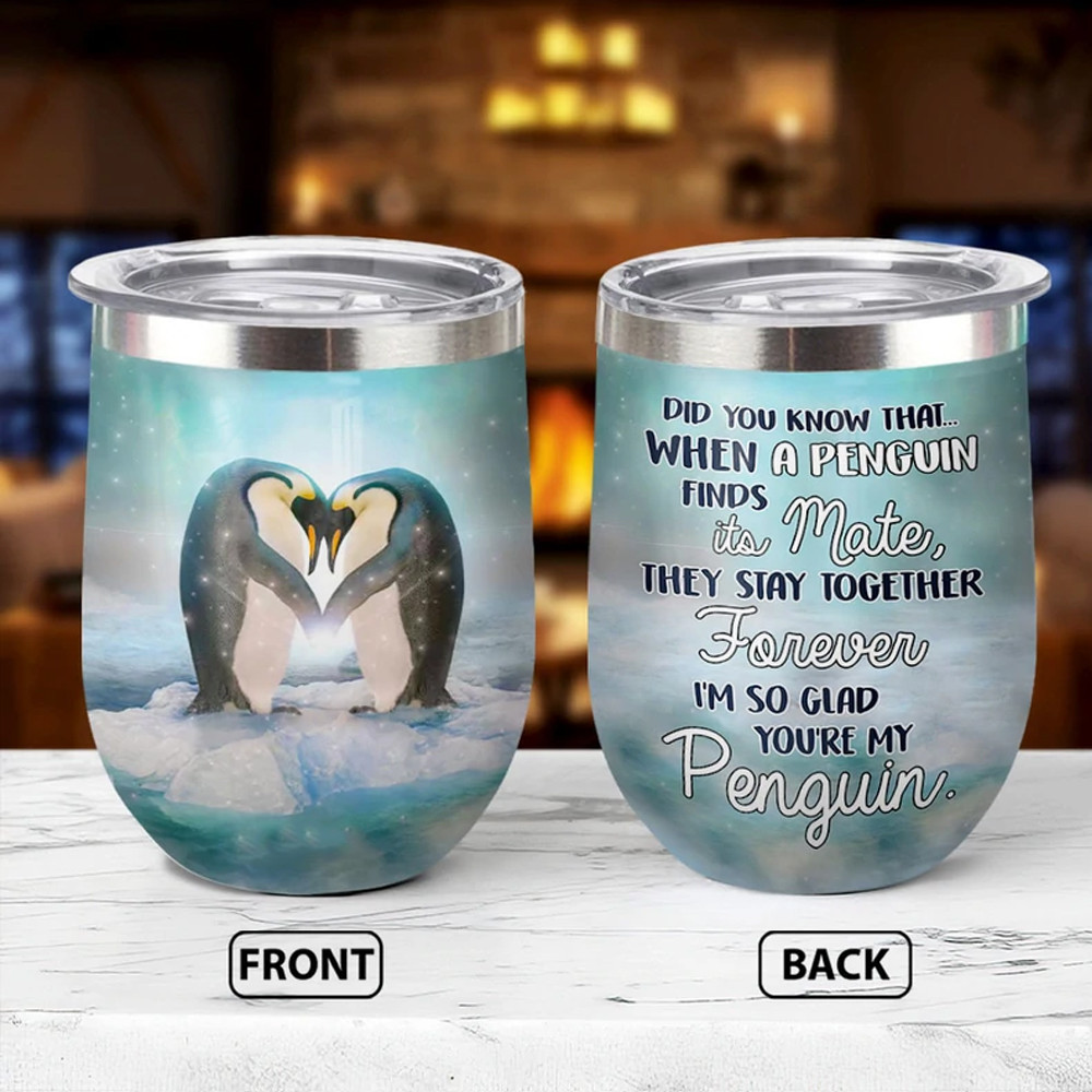 Penguin Couple Together Forever Wine Tumbler