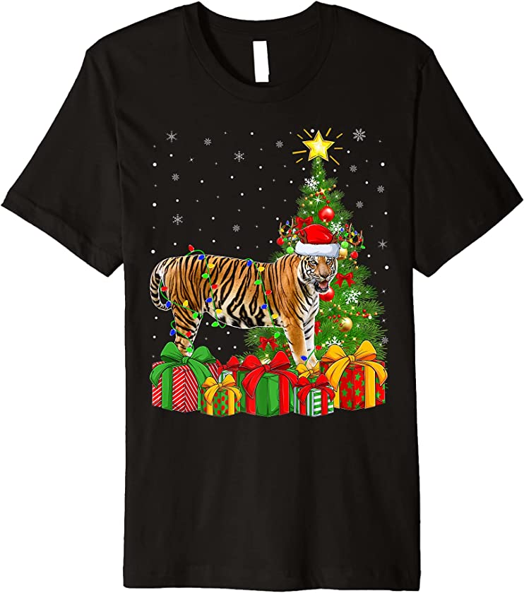 Xmas Holiday Santa Bengal Tiger Christmas Tree Premium T-Shirt