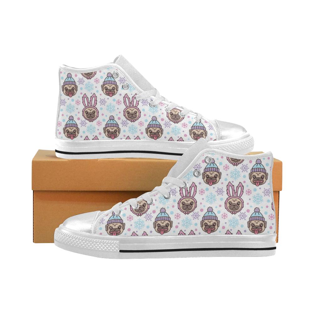 Cute pug hat rabbit costume pattern Women’s High Top Shoes White