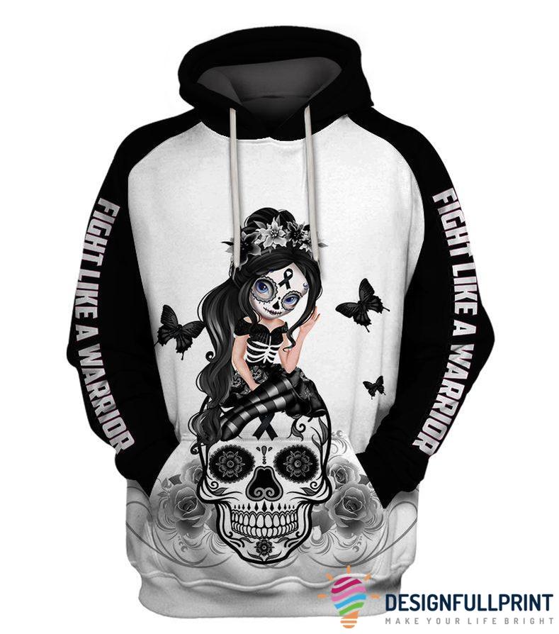 Skull Gift Fight Like A Warrior™ Black Menaloma Skin Cancer Sugar Skull Girl Awareness Hoodie