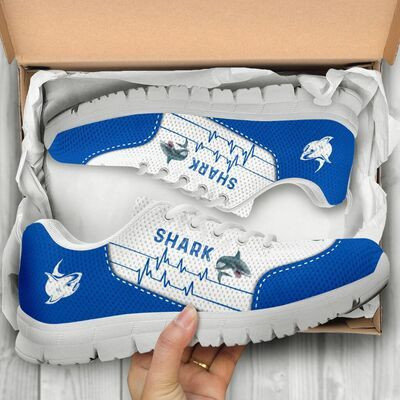 Shark Heart Beat Blue White Sneakers Shoes