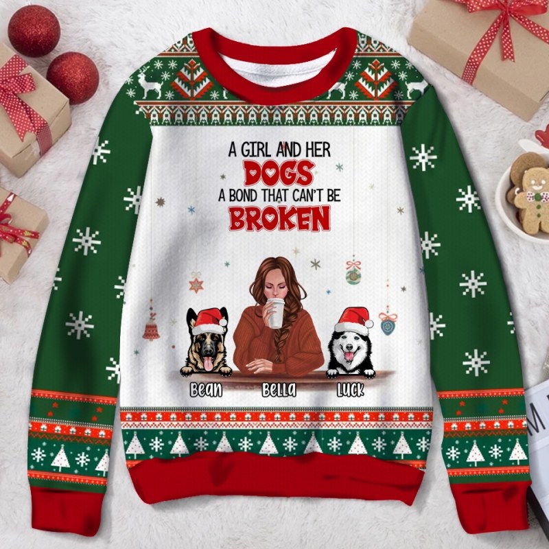 Personalized Custom Dog Mom Ugly Christmas Sweater, Christmas Gift Idea For Dog Lovers, Just A Girl Who Loves Dogs