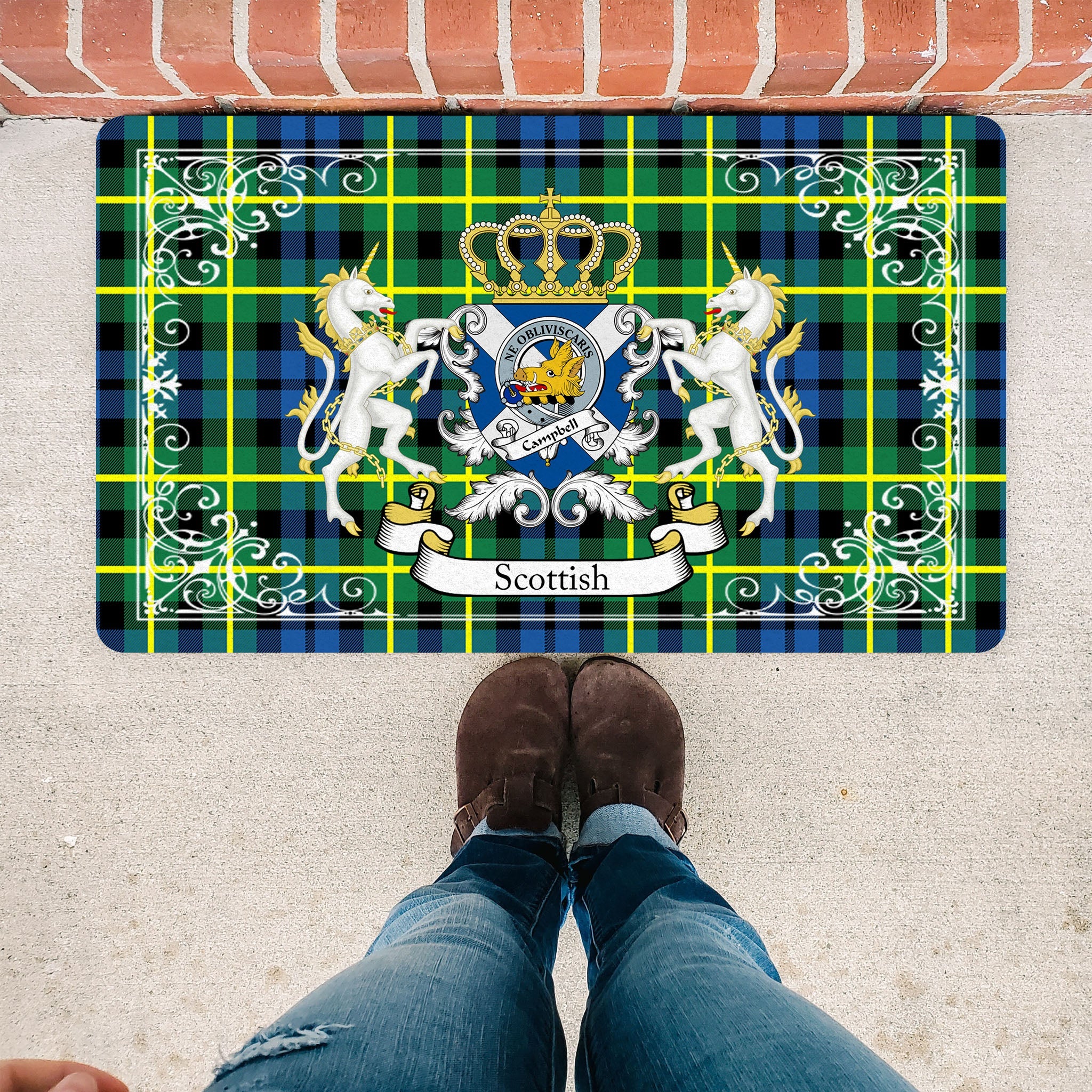 Scotstee Shop Tartan Door Mat Campbell Of Breadalbane Ancient Clan Badge Tartan Scottish Plaid Doormat, Christmas Door Mat