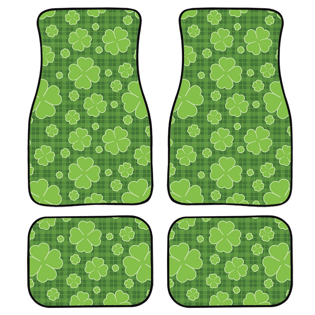 Green Shamrock Plaid Pattern Print Front And Back Car Floor Mats, Front Car Mat