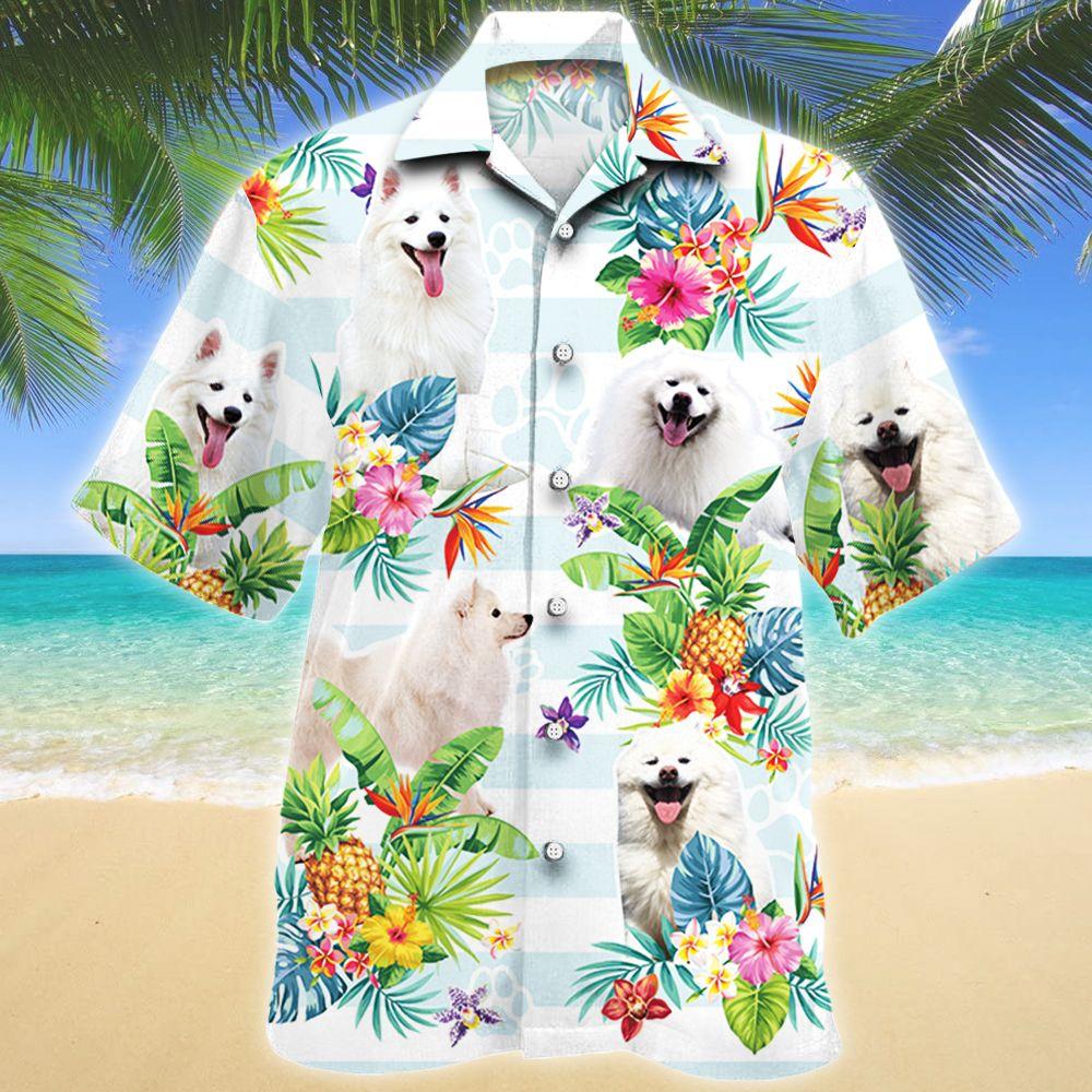 American Eskimo Dog Tropical Flower Hawaii Shirt For Men Women Adult Ha24783