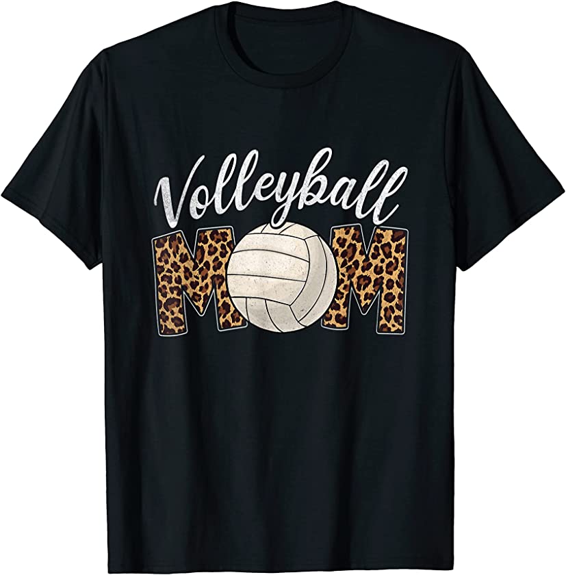 Volleyball Mom Leopard Funny Sport Ball Mom Mother’s Day T-Shirt