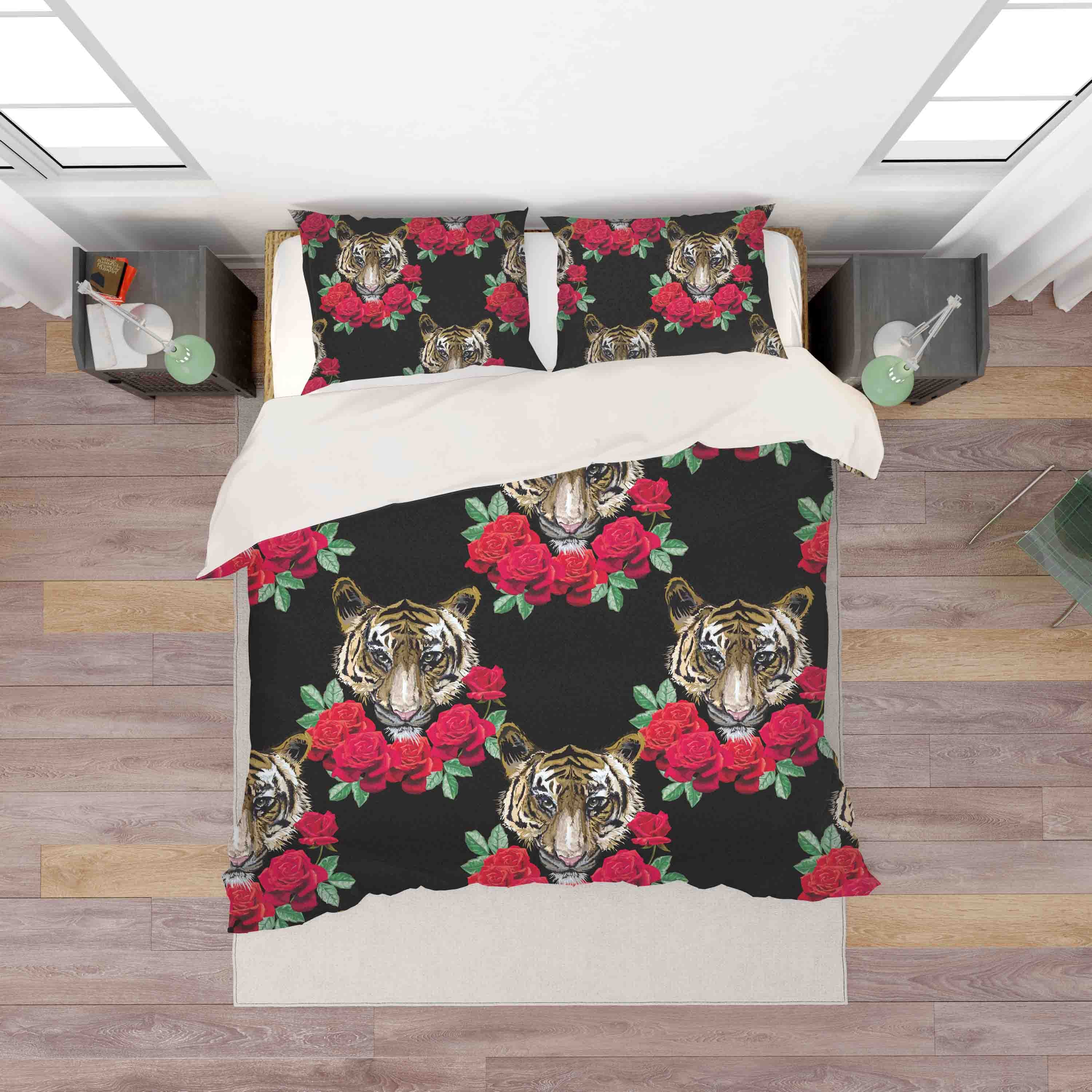 3D Black Tiger Rose Quilt Cover Set Bedding Set Pillowcases 63