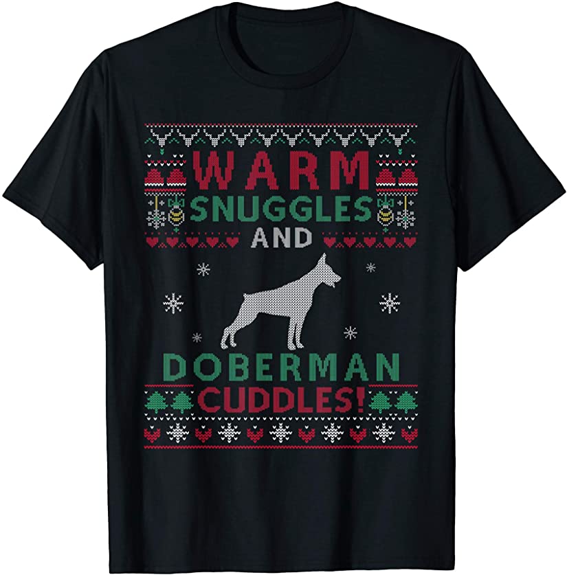 Christmas Doberman Dog Ugly Sweater Style T-Shirt