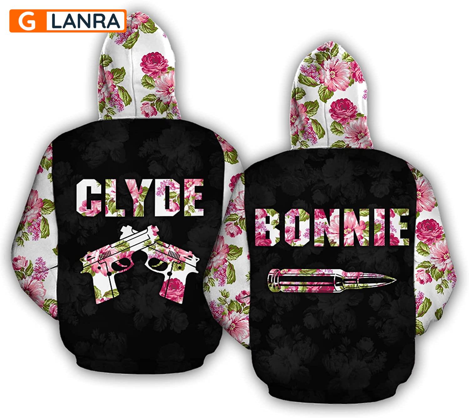 Clyde Bonnie Hoodie, Flower Couple Hoodie, Matching Couple Hoodie, Husband Wife Hoodie, Unisex Sweater, Sweatshirt