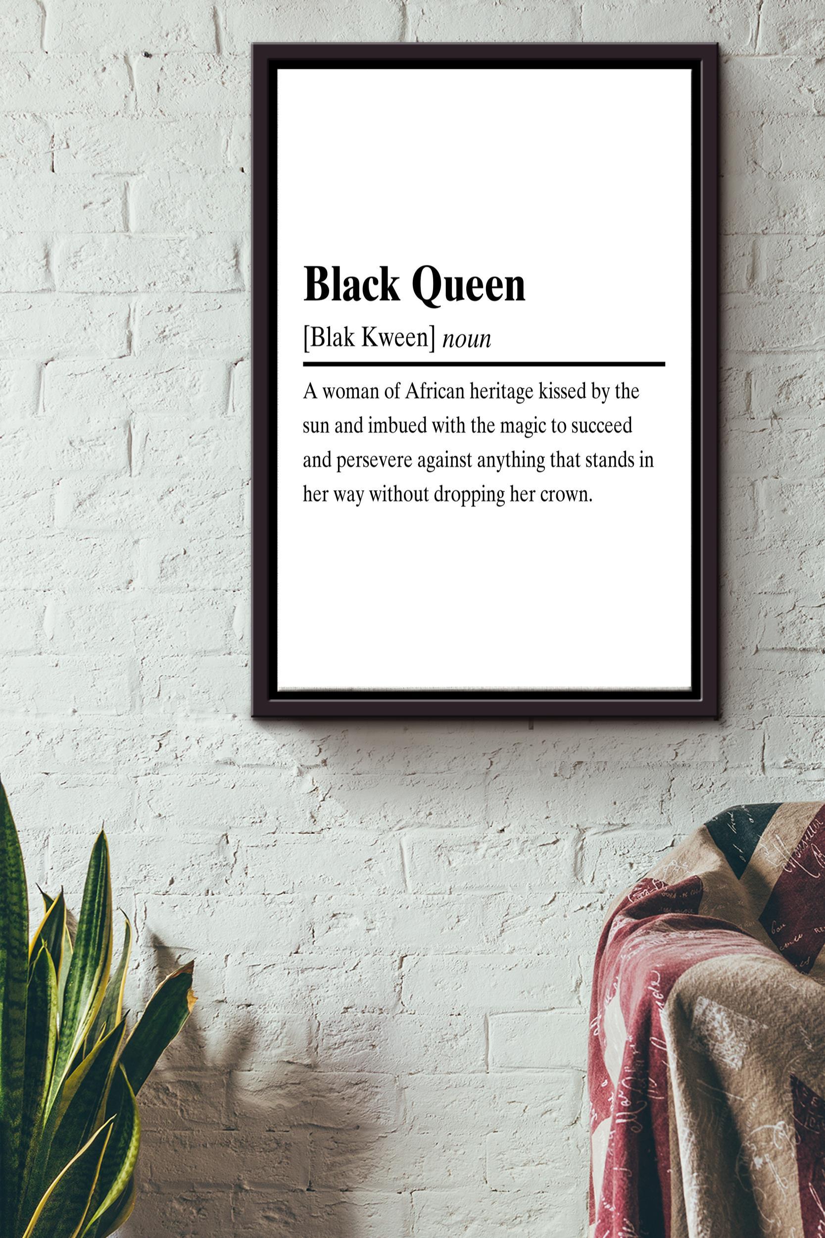 Black Queen Definition Poster – Quote Wall Art – Gift For Black Live Matter Advocate, African Women, Gender Equality Advocate Framed Matte Canvas