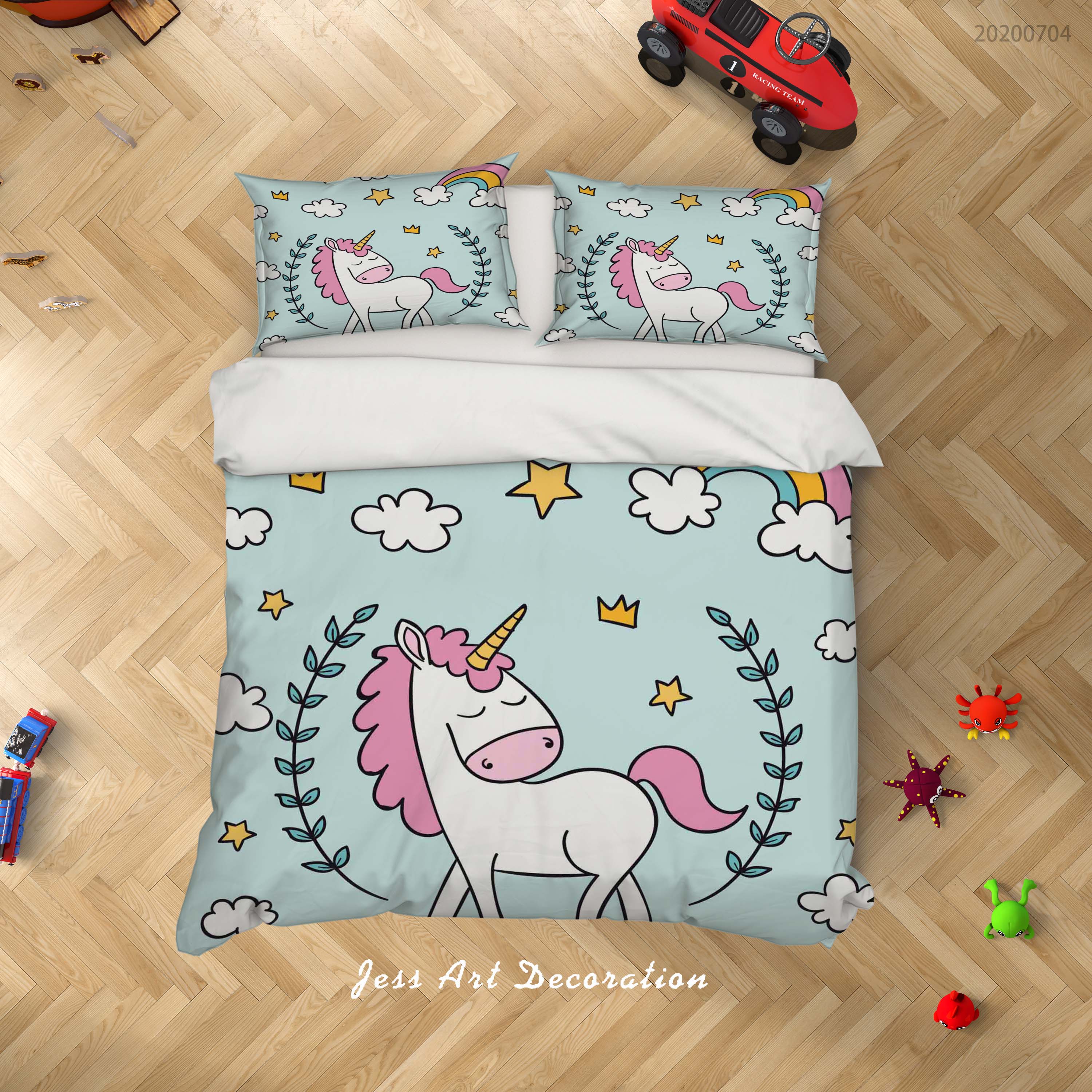 3D Blue Rainbow Unicorn Star Quilt Cover Set Bedding Set Duvet Cover Pillowcases Sf84