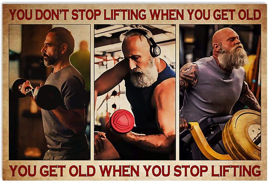 Vintage Old Mand Fitness You Don’T Stop Lifting When You Get Old Poster Art Print      Home Decor Gift For Men Women Family Friend On Birthday Xmas