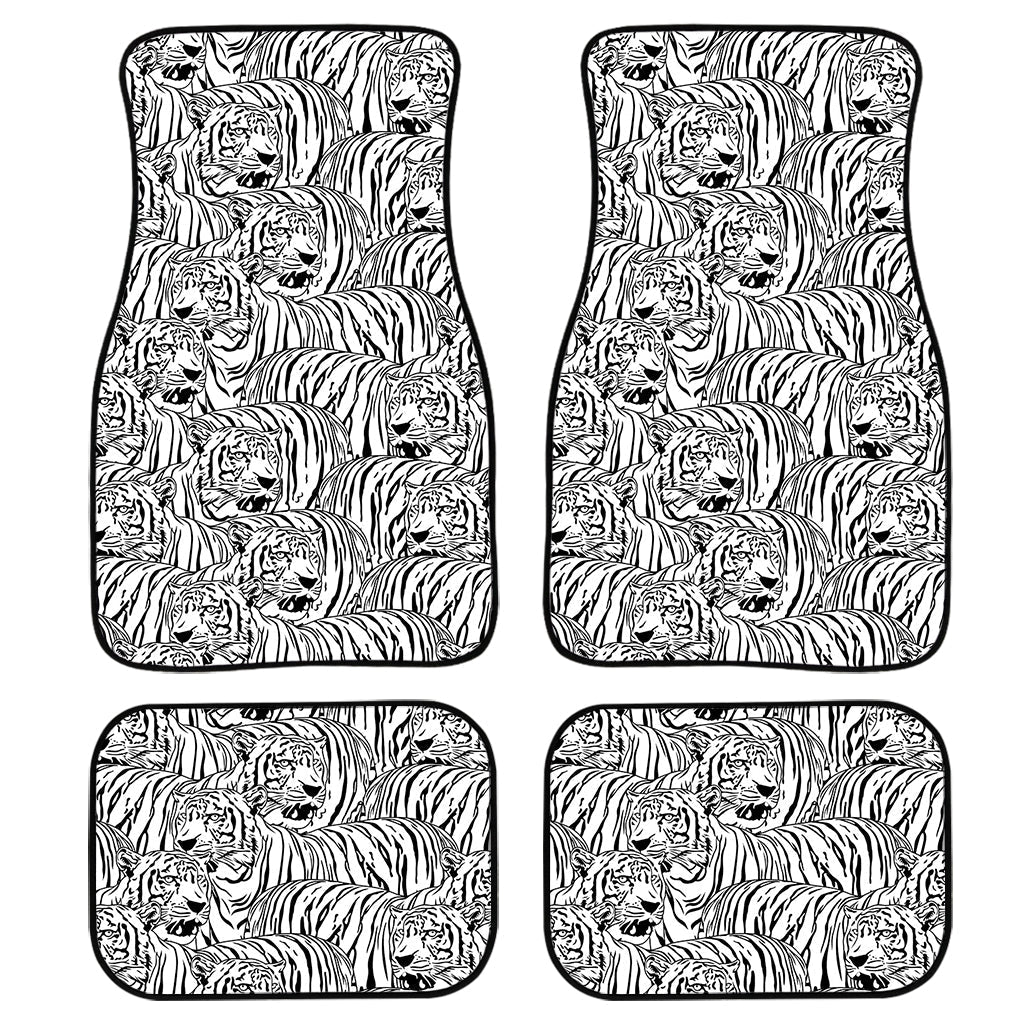 Black And White Tiger Pattern Print Front And Back Car Floor Mats, Front Car Mat