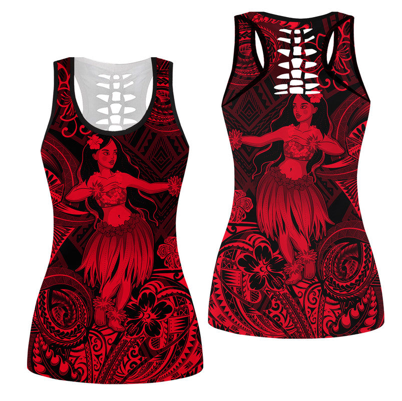 Hawaiian Hula Girl Polynesian Hollow Tank Top Unique Style Red Ha8309