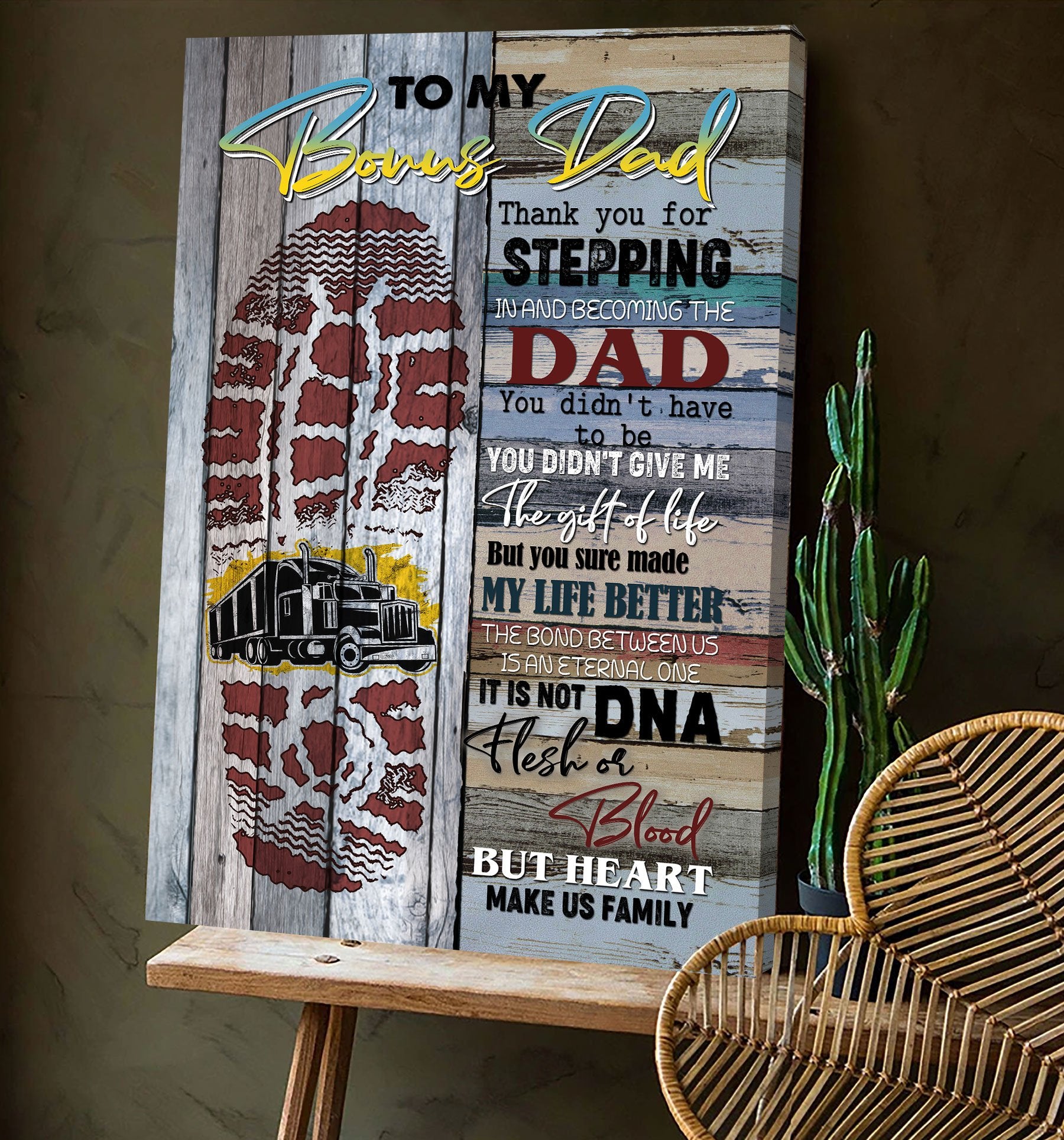 Trucker To My Bonus Dad Canvas Wall Art