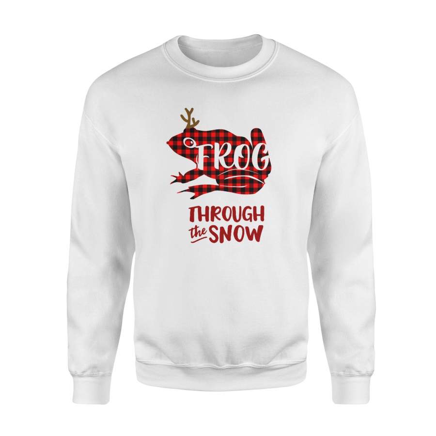 Through The Snow Christmas Frog Red Plaid Fleece Sweatshirt