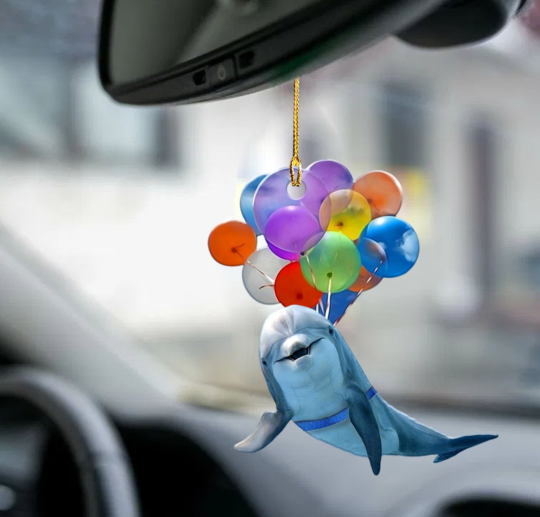 Fun Car Decor Dolphin Fly With Bubbles 2 Sides Ornament