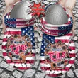 Baseball Crocss – Personalized M.Twins American Flag Breaking Wall Clog Shoes