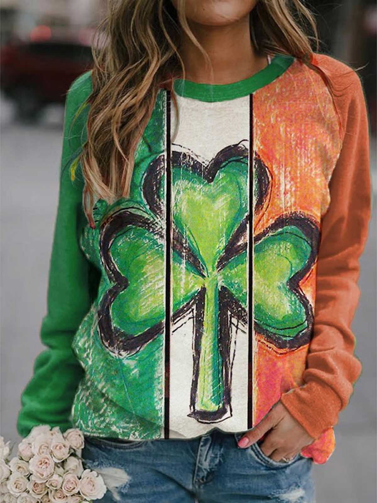 Women’S St. Patrick’S Day Shamrock Print Casual Sweatshirt