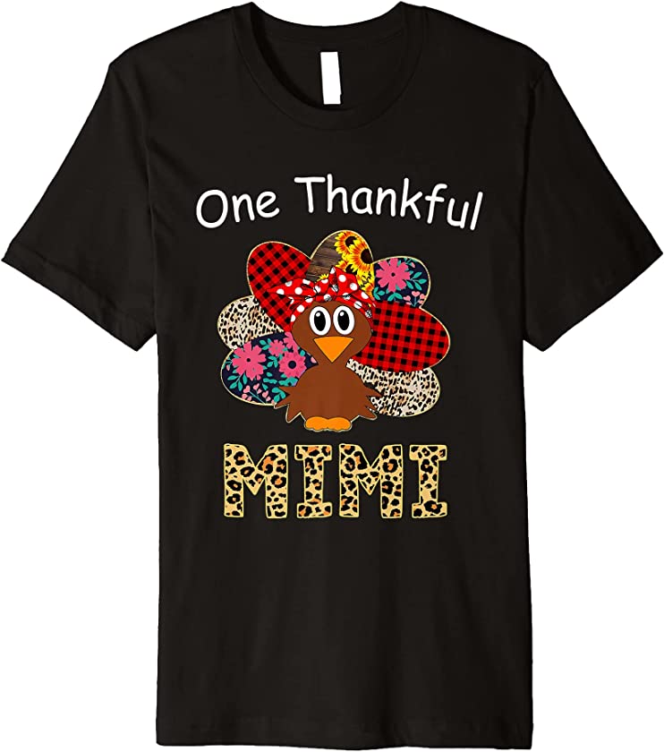 Womens One Thankful Mimi Turkey Leopard Thanksgiving Premium T-Shirt