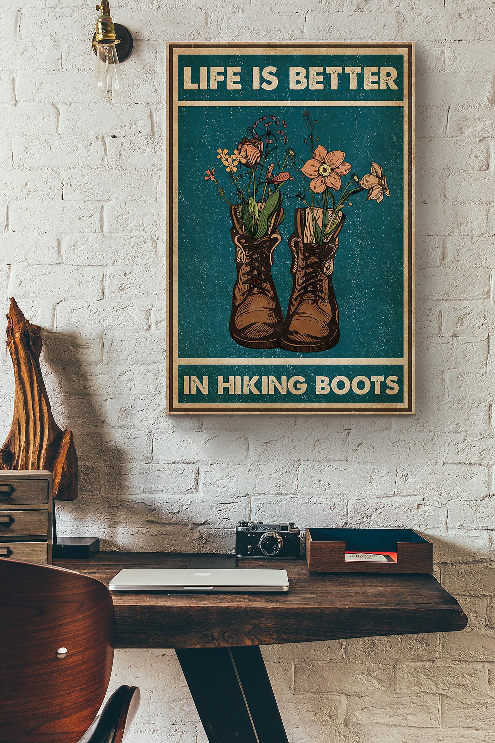 Life Is Better In Hiking Boots Flowers Poster Wrapped Canvas